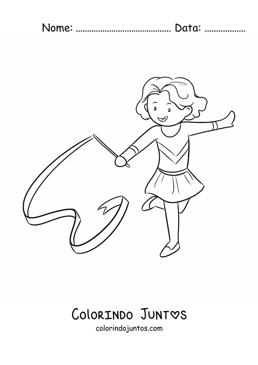 Desenho para colorir de menina praticando ginástica artística
