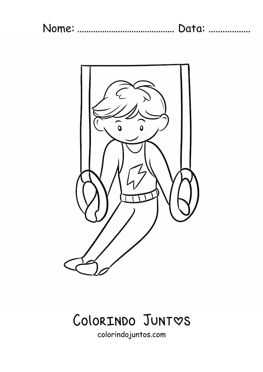 Desenho para colorir de menino ginasta nas argolas