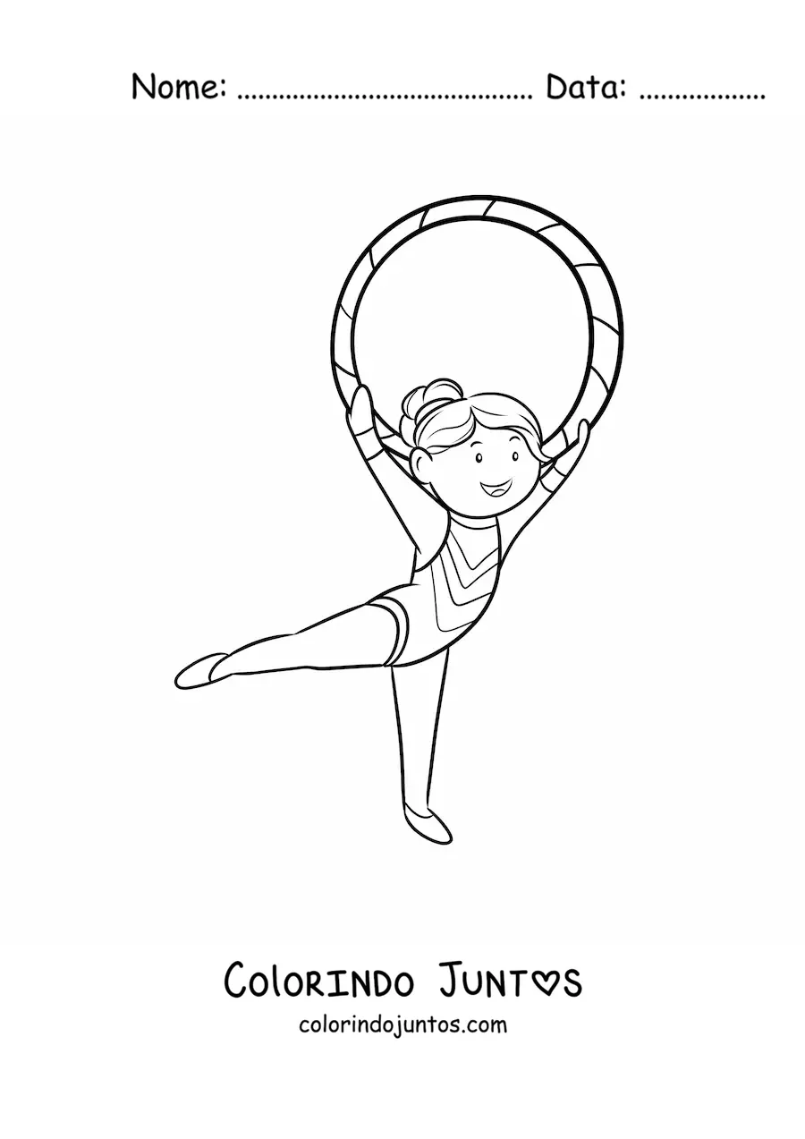Desenho para colorir de ginástica rítmica com arco