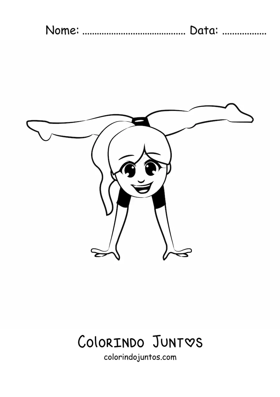 Desenho para colorir de menina fazendo ginástica