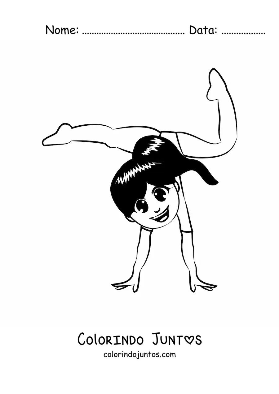 Desenho para colorir de menina fofa fazendo ginástica rítmica