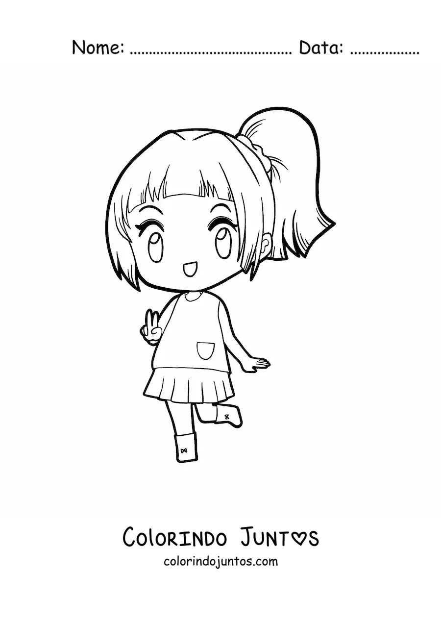 Desenho para colorir de boneca kawaii chibi com uniforme de saia