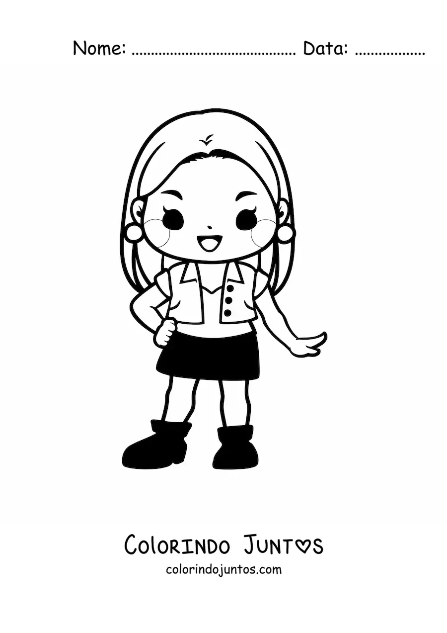 Desenho para colorir de menina kawaii animada com roupa casual
