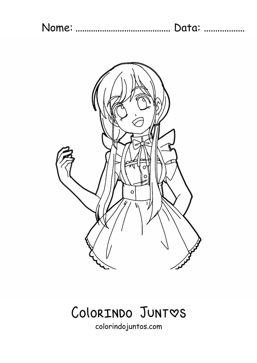Desenho para colorir de garota kawaii estilo anime com lindo vestido