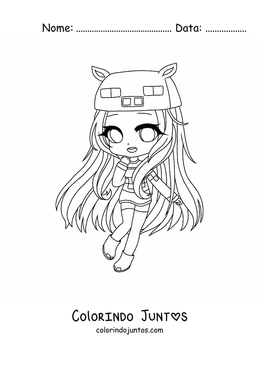 Desenho para colorir de garota fashion kawaii chibi com suéter e gorro