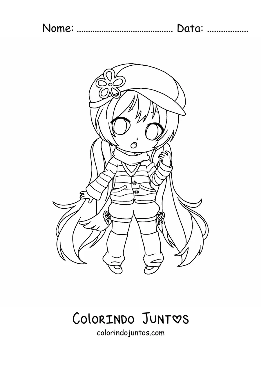 Desenho para colorir de garota fashion kawaii chibi com moda de inverno