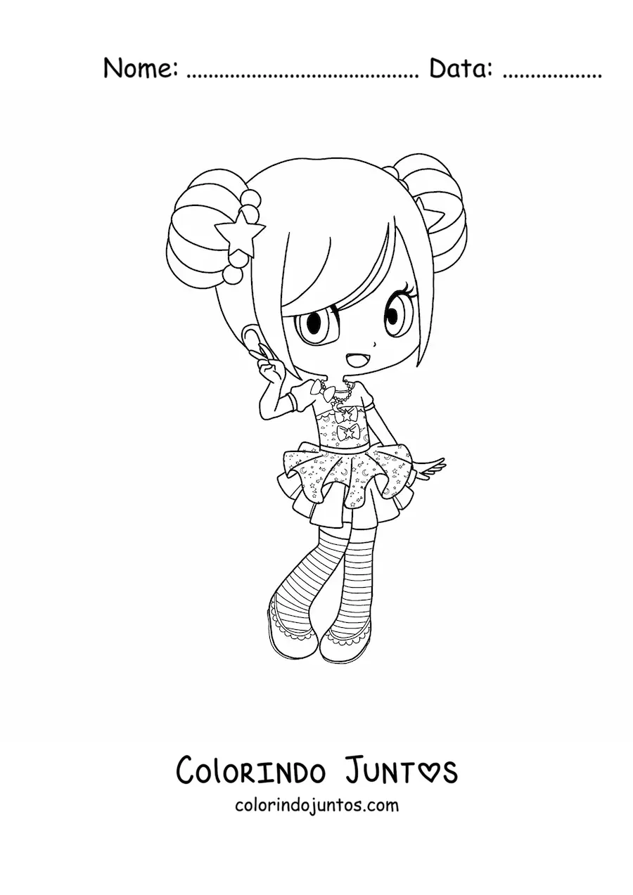Desenho para colorir de garota fashion kawaii chibi com saia bonita