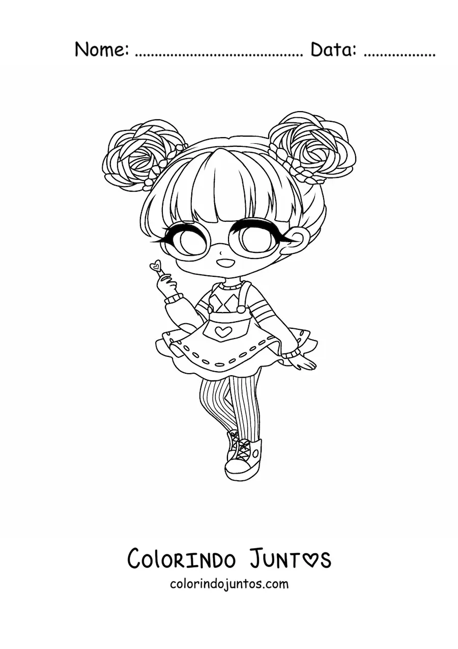 Desenho para colorir de garota nerd fashion kawaii chibi com óculos e saia