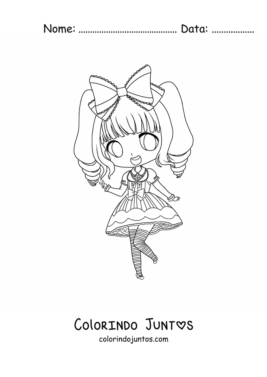 Desenho para colorir de garota fashion kawaii chibi com vestido vintage