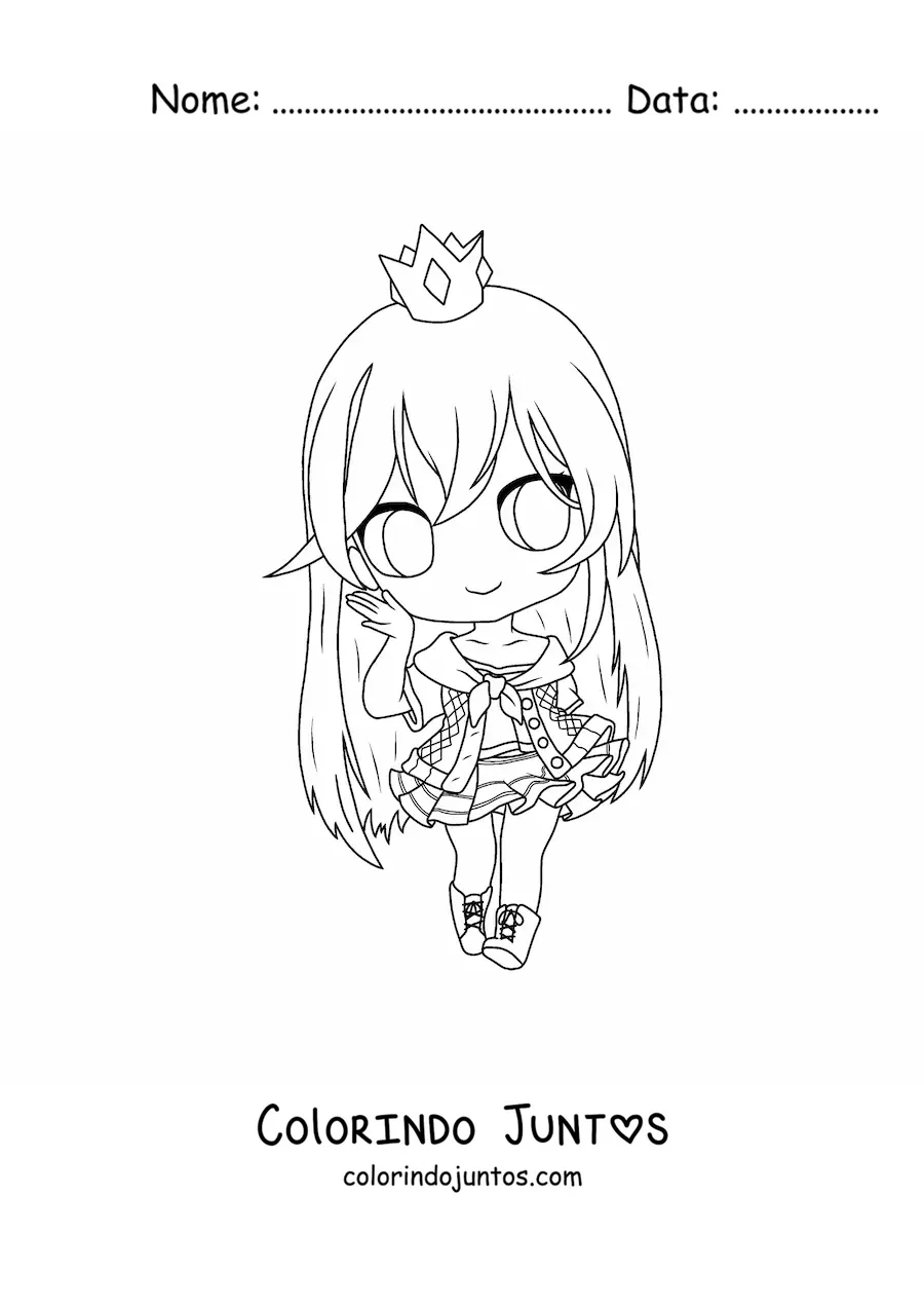 Desenho para colorir de garota fashion kawaii chibi com coroa e saia