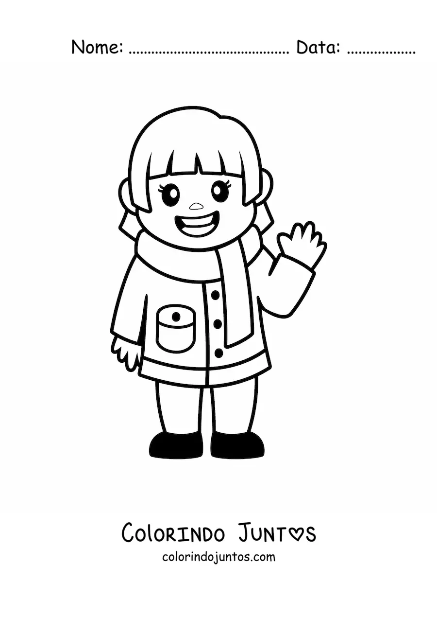 Desenho para colorir de menina kawaii com roupa de inverno