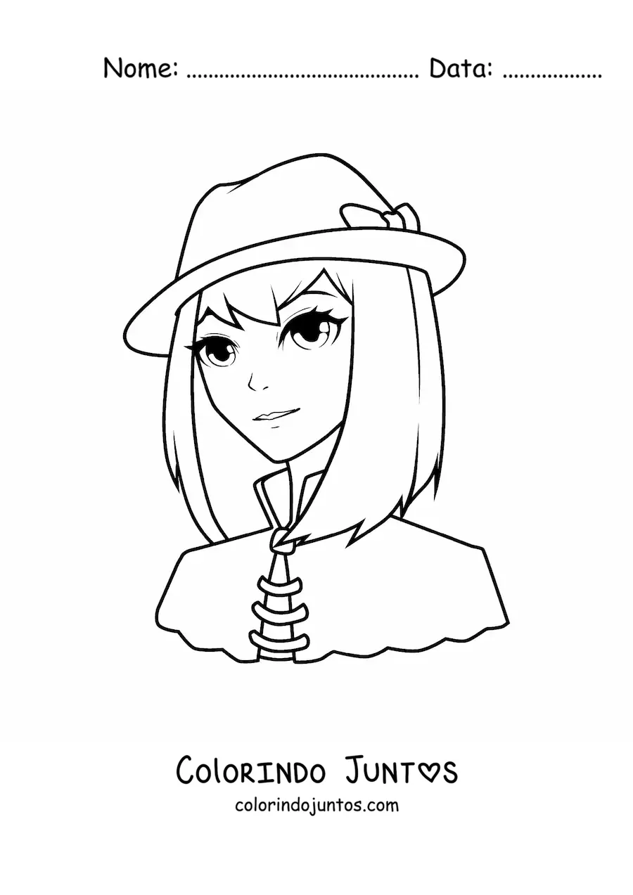Desenho para colorir de garota animada com chapéu