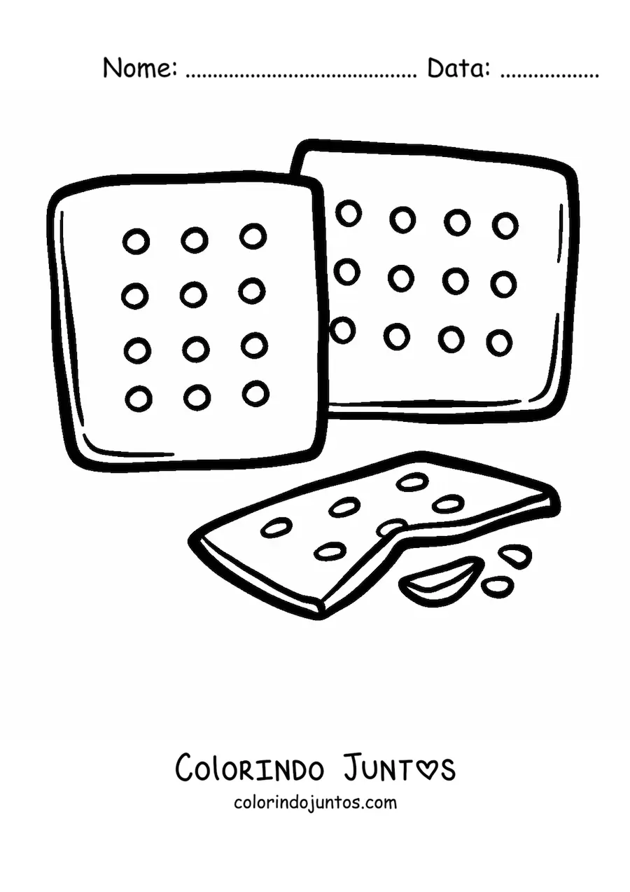 Desenho para colorir de biscoitos quadrados e um partido ao meio