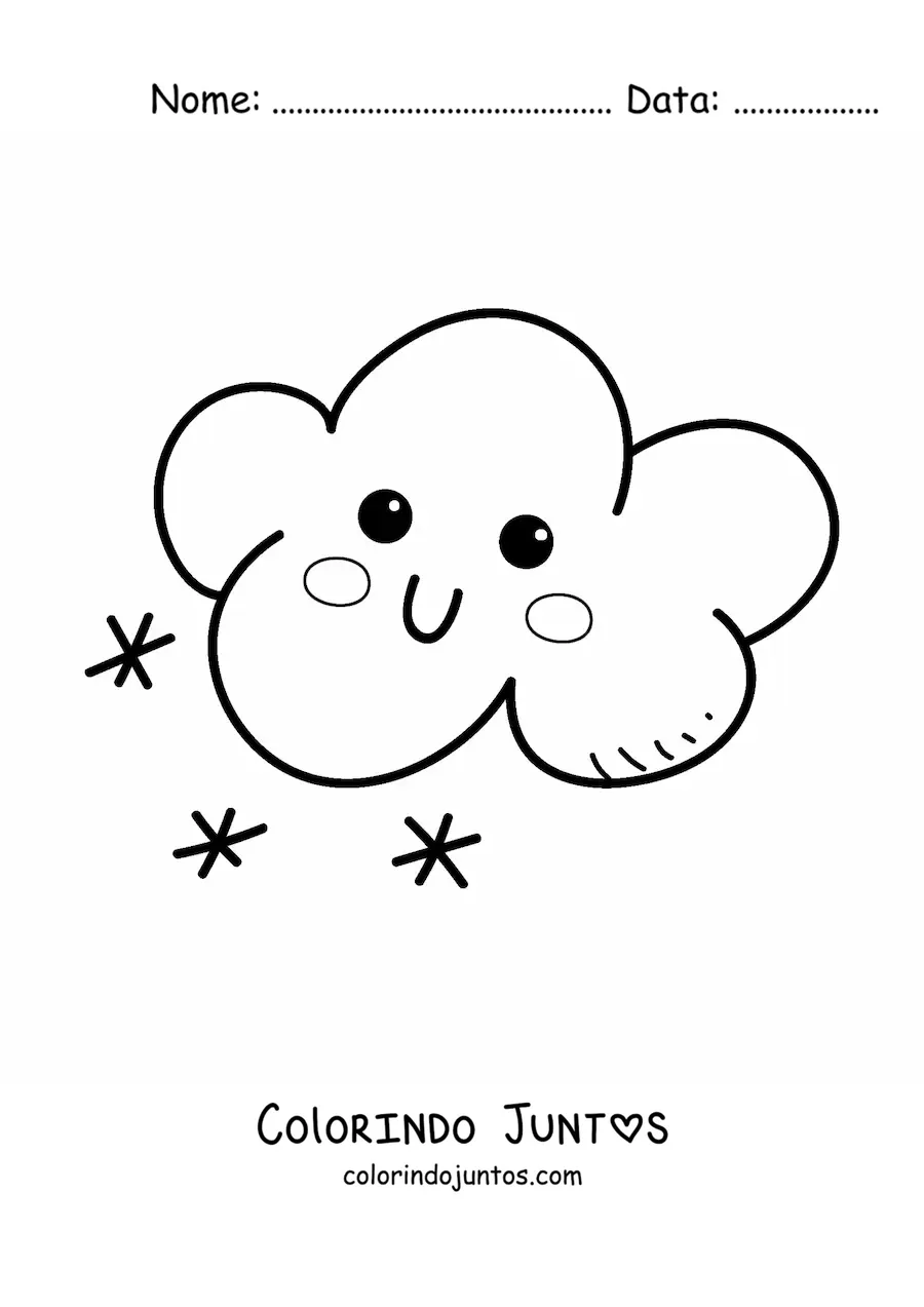 Desenho para colorir de nuvem kawaii animada com neve