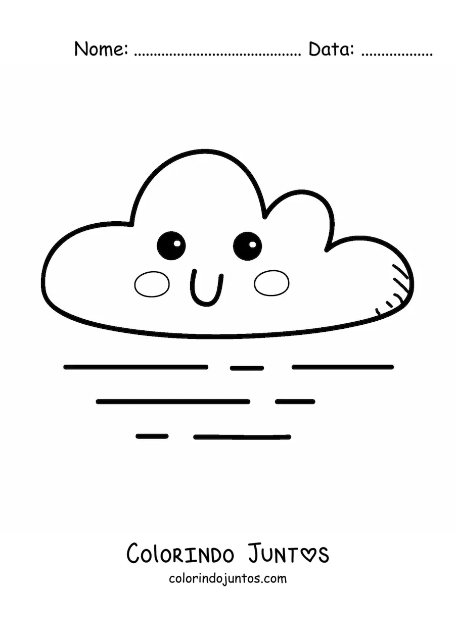 Desenho para colorir de nuvem kawaii animada com vento
