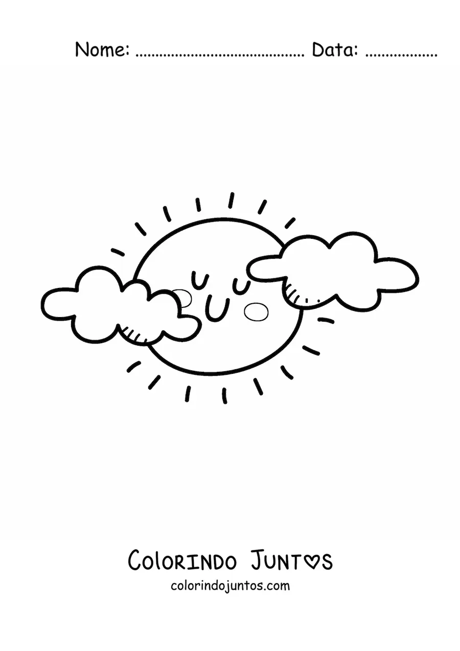 Desenho para colorir de Sol kawaii animado nublado