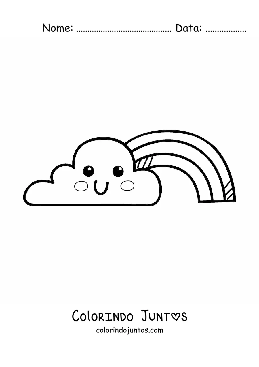 Desenho para colorir de nuvem kawaii animada com arco-íris