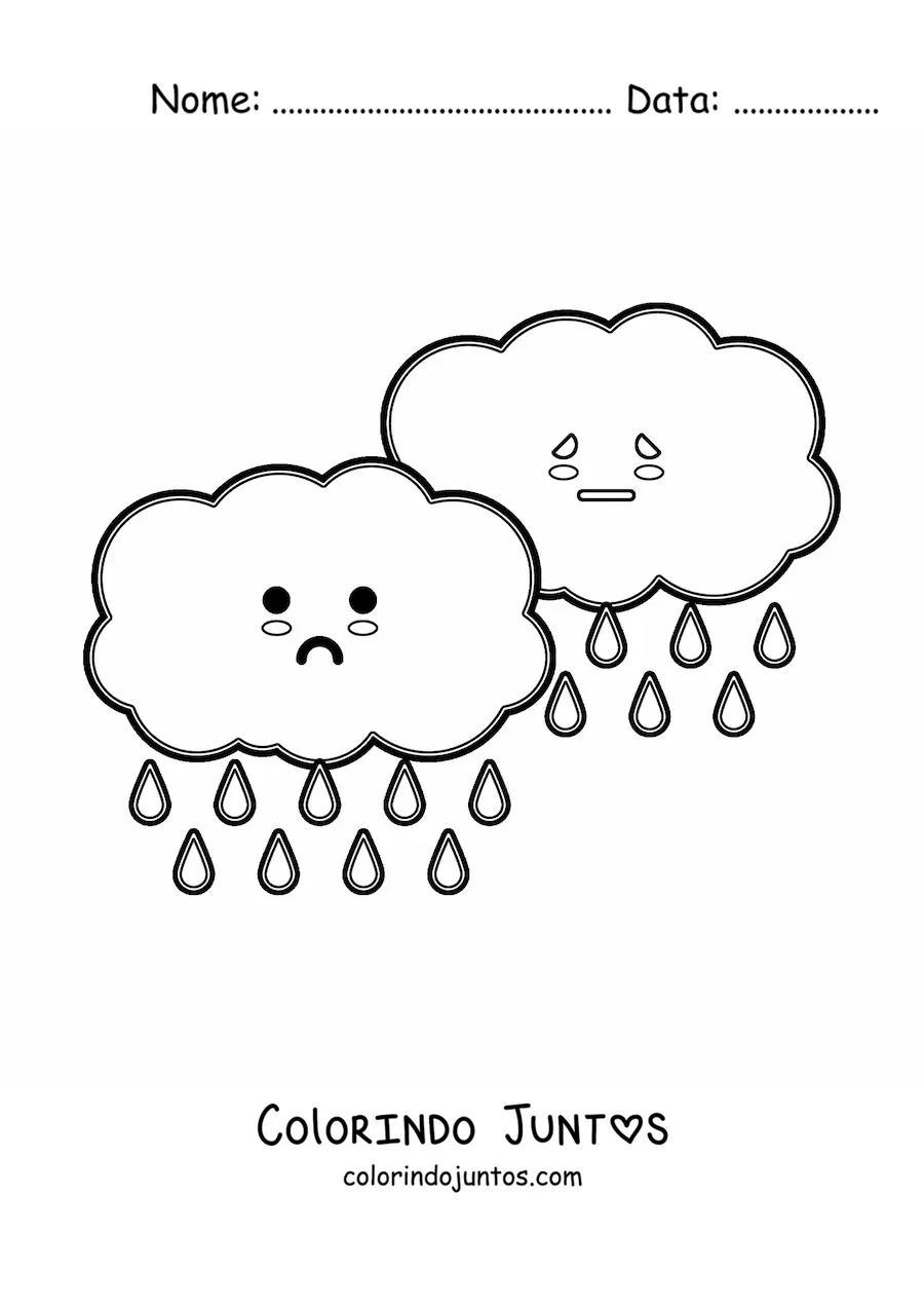 Desenho para colorir de nuvens de chuva kawaii animadas