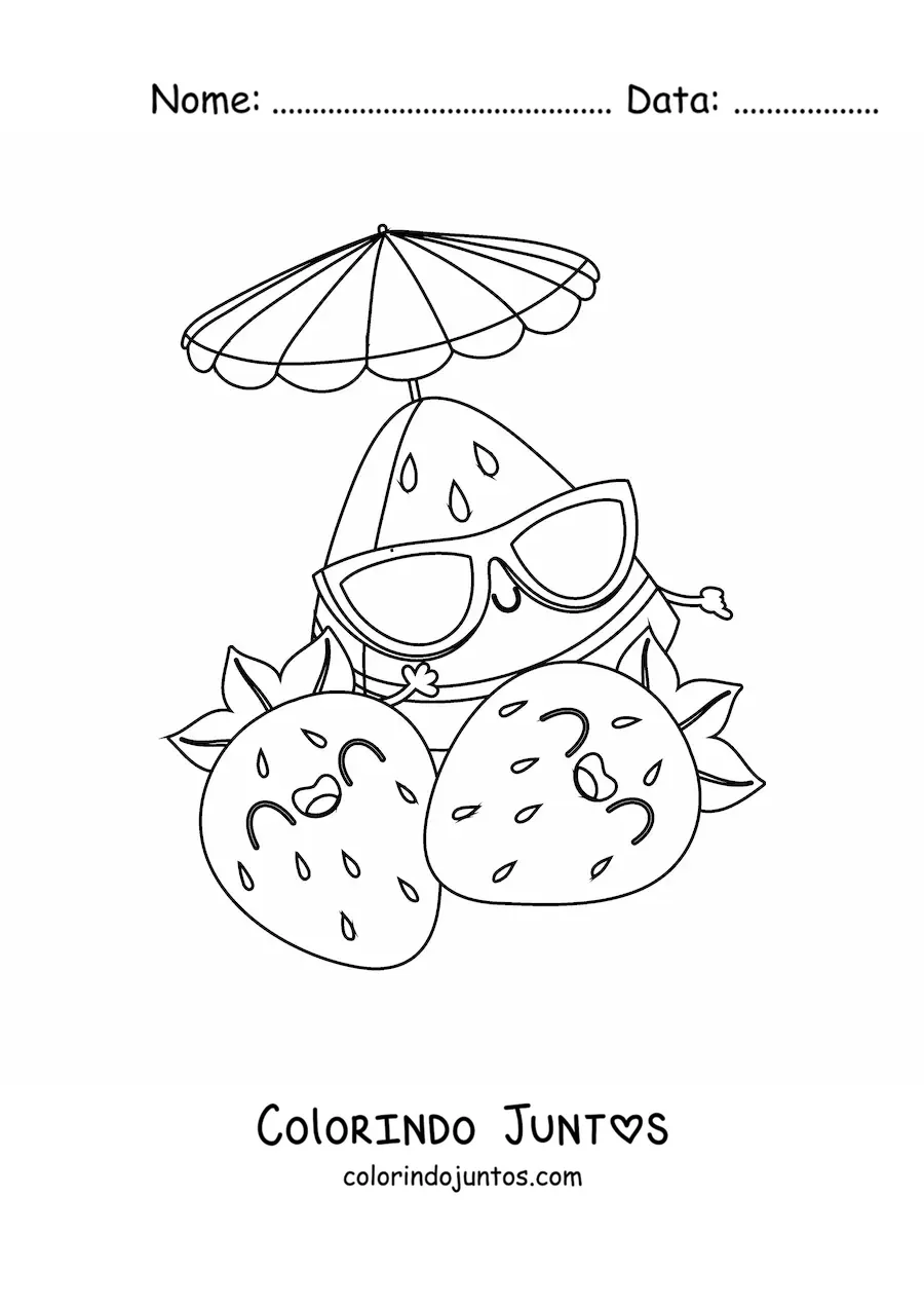 Desenho para colorir de frutas kawaii de verão