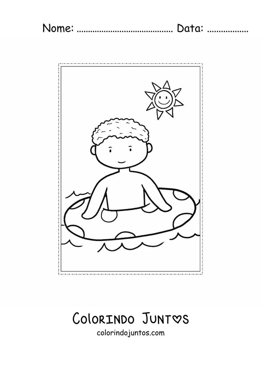 Desenho para colorir de menino kawaii no mar no verão