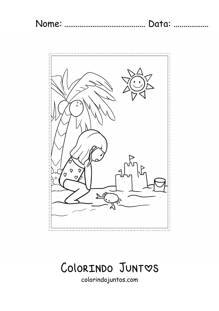 Desenho para colorir de menina kawaii nas férias de verão