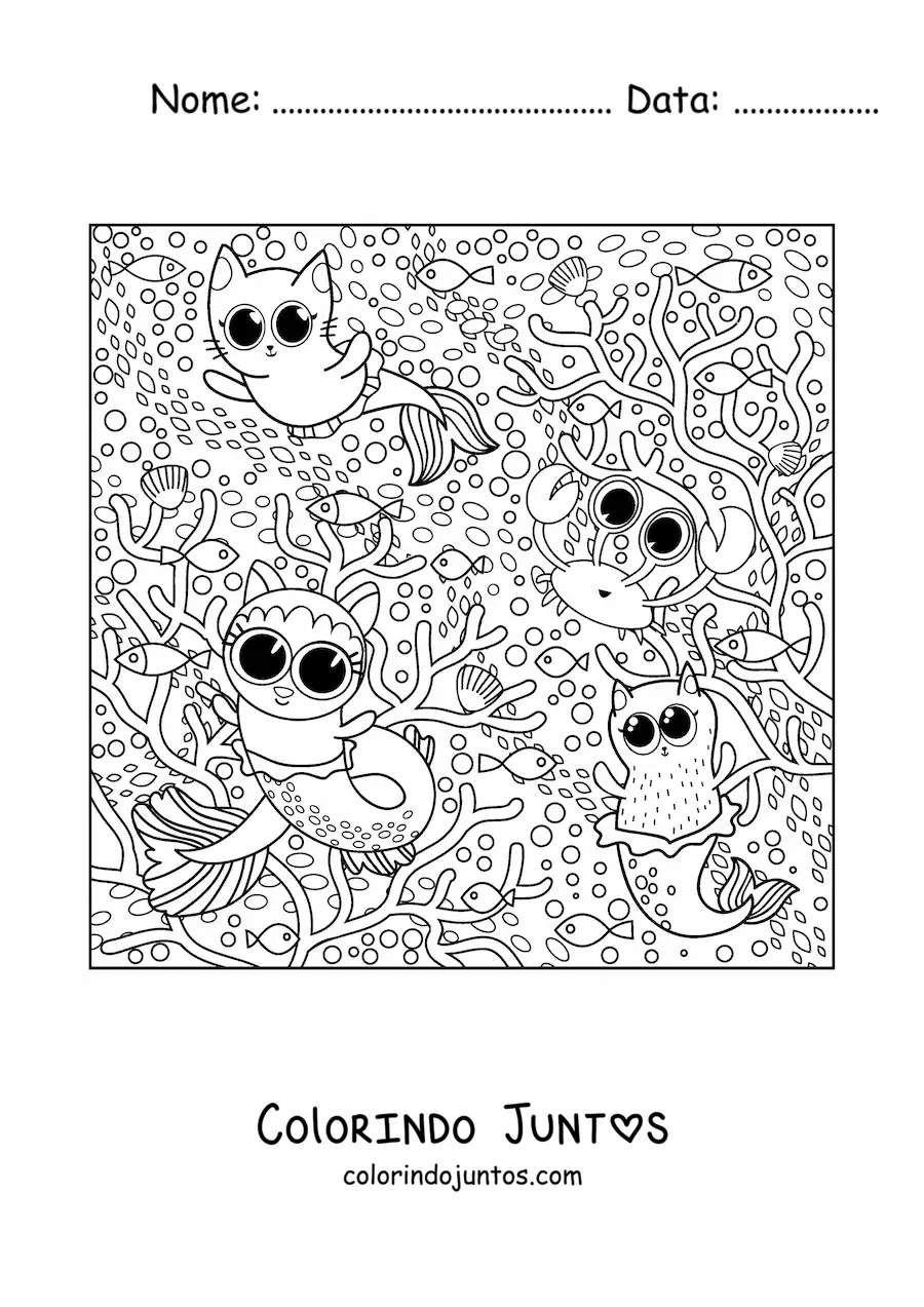 Desenho para colorir de animais kawaii no verão