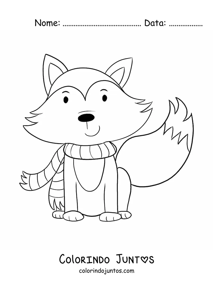 Desenho para colorir de raposa animada com cachecol para o outono