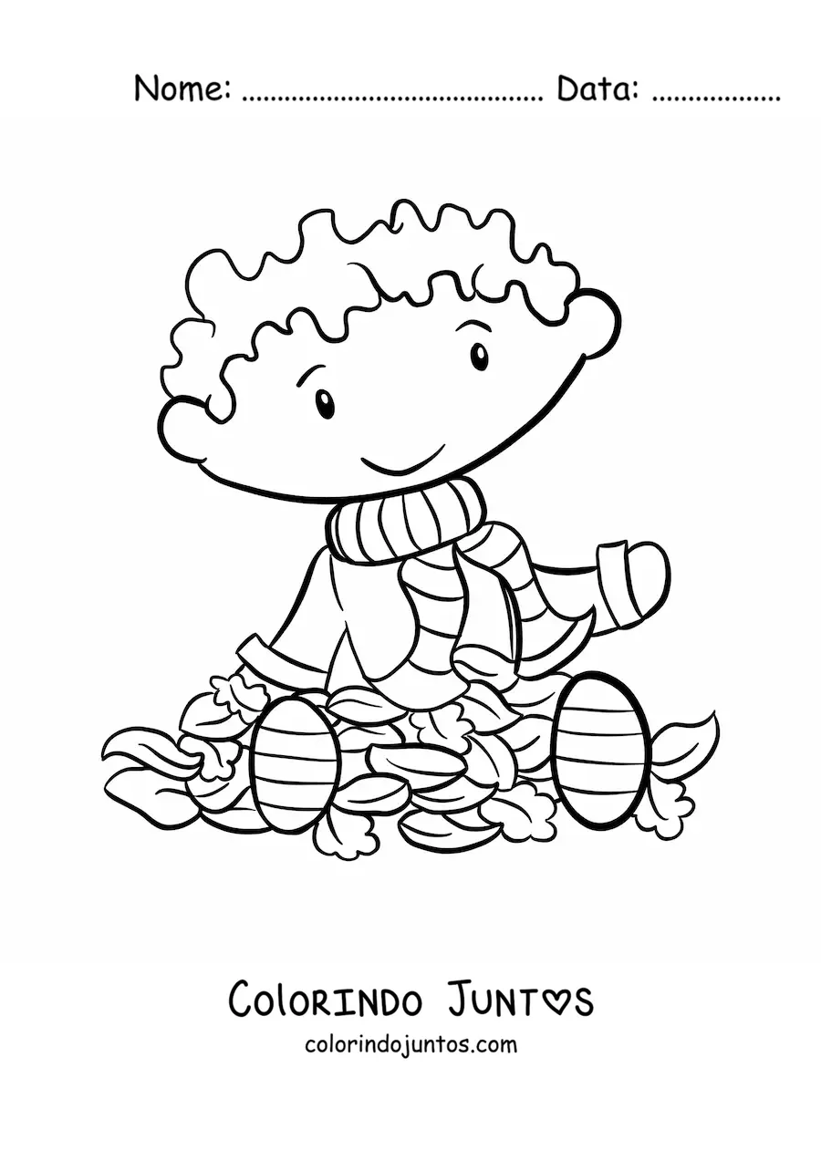 Desenho para colorir de menino no outono