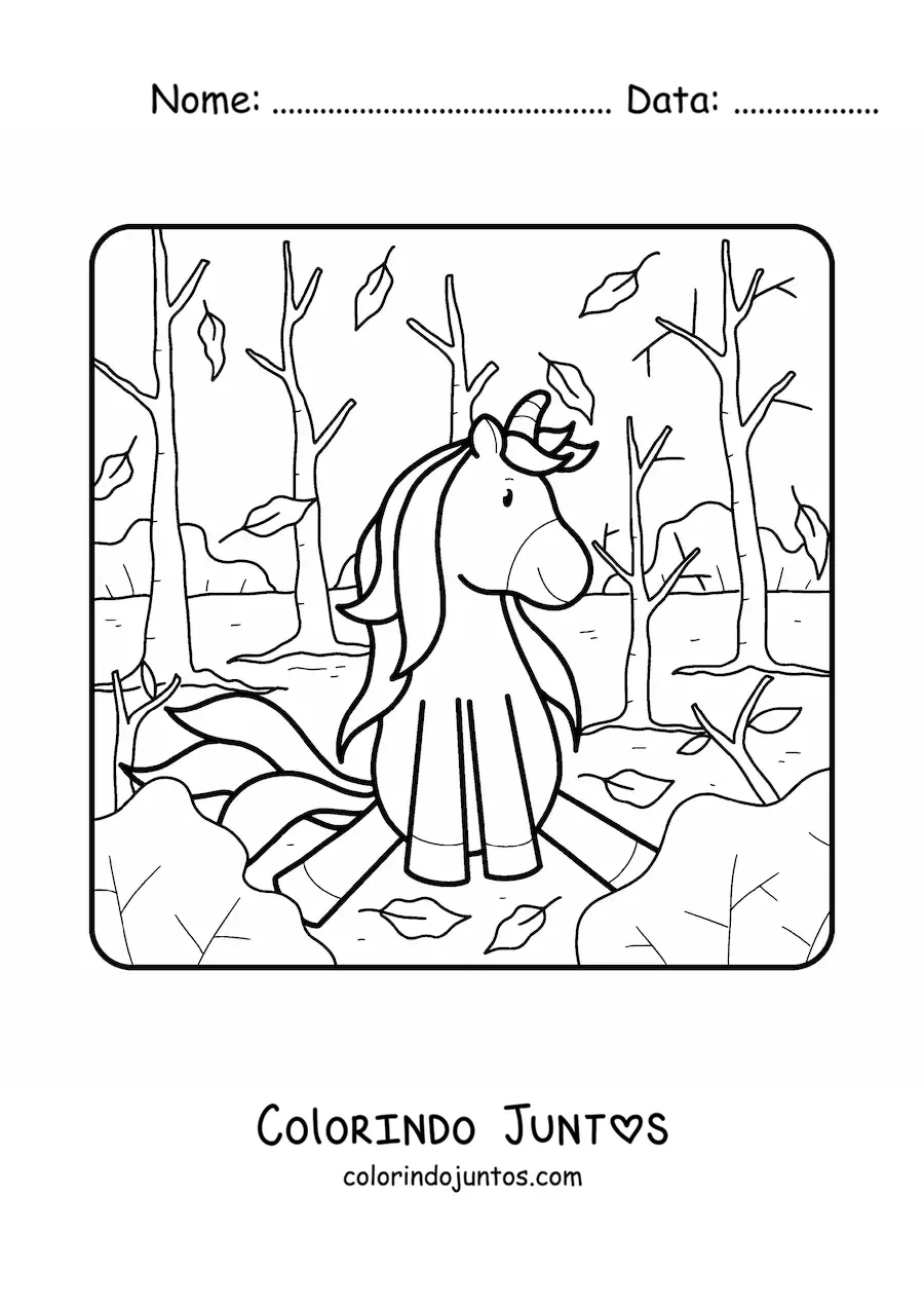 Desenho para colorir de unicórnio no outono