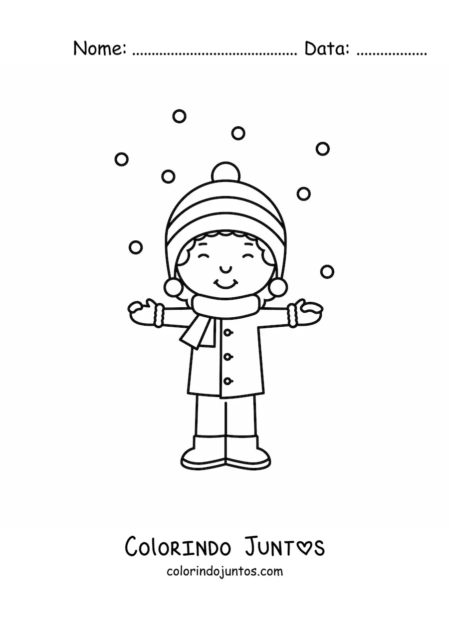 Desenho para colorir de menino kawaii feliz no inverno