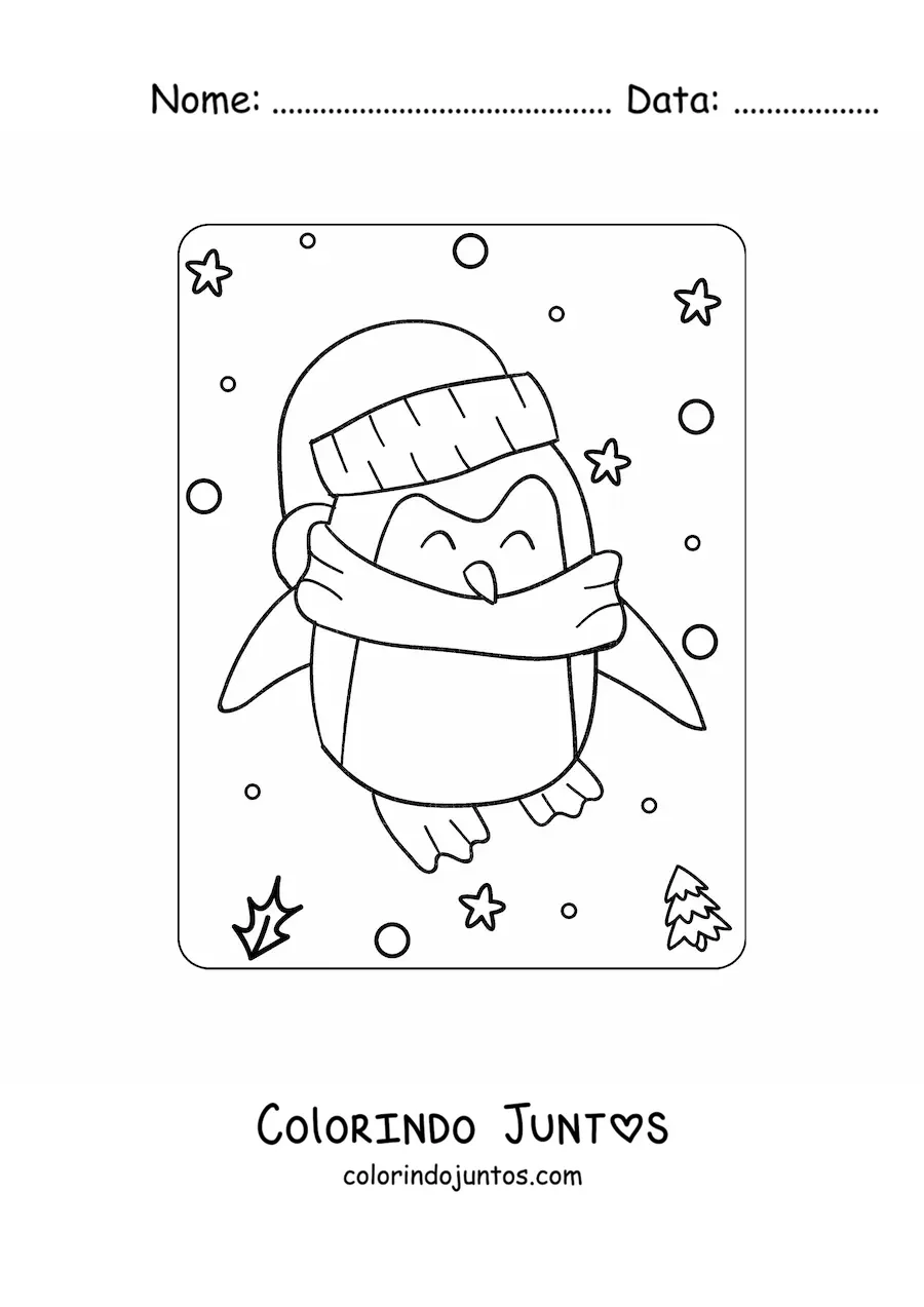 Desenho para colorir de pinguim kawaii com cachecol