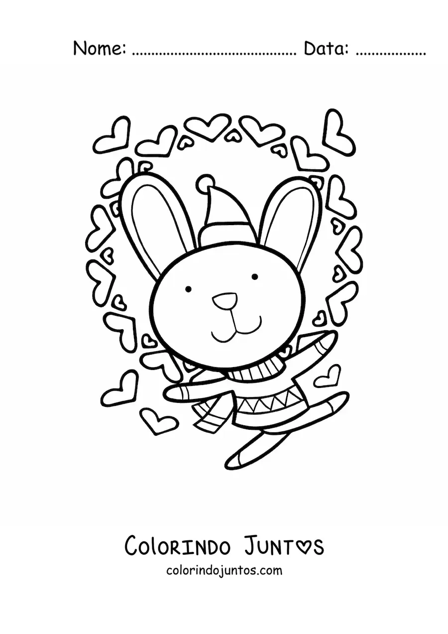 Desenho para colorir de coelhinho kawaii de inverno