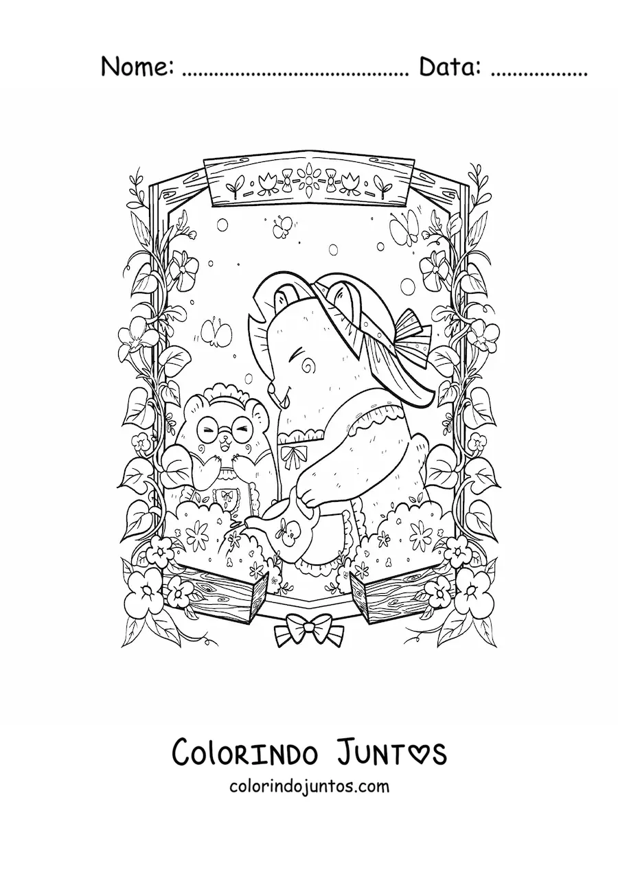 Desenho para colorir de hamsteres kawaii animados regando as plantas
