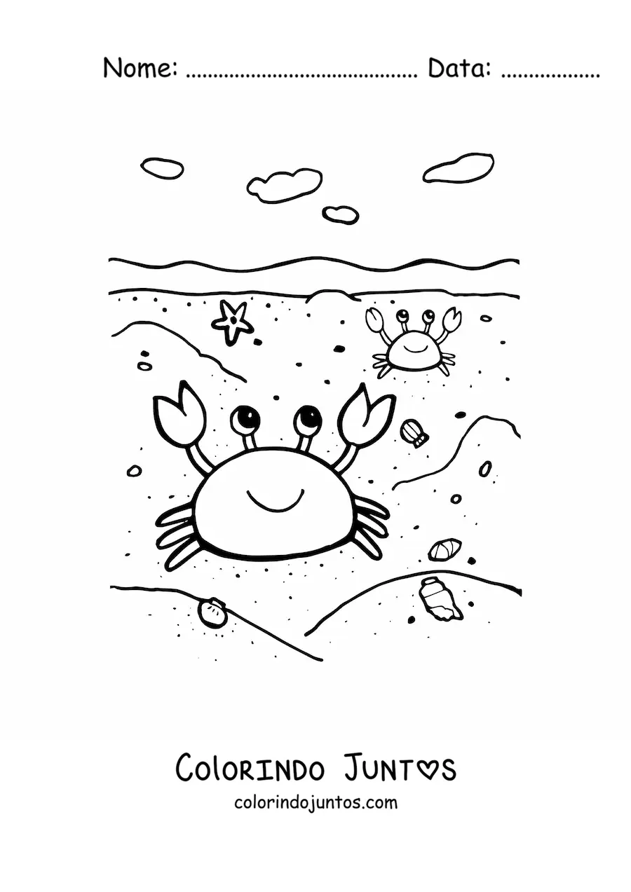 Desenho para colorir de caranguejos na beira da praia