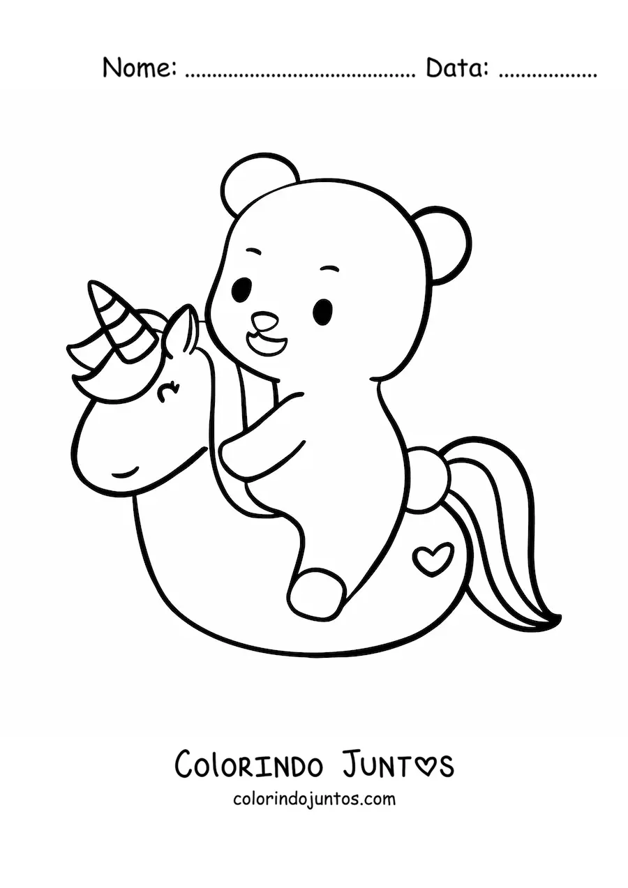 Desenho para colorir de urso kawaii de praia