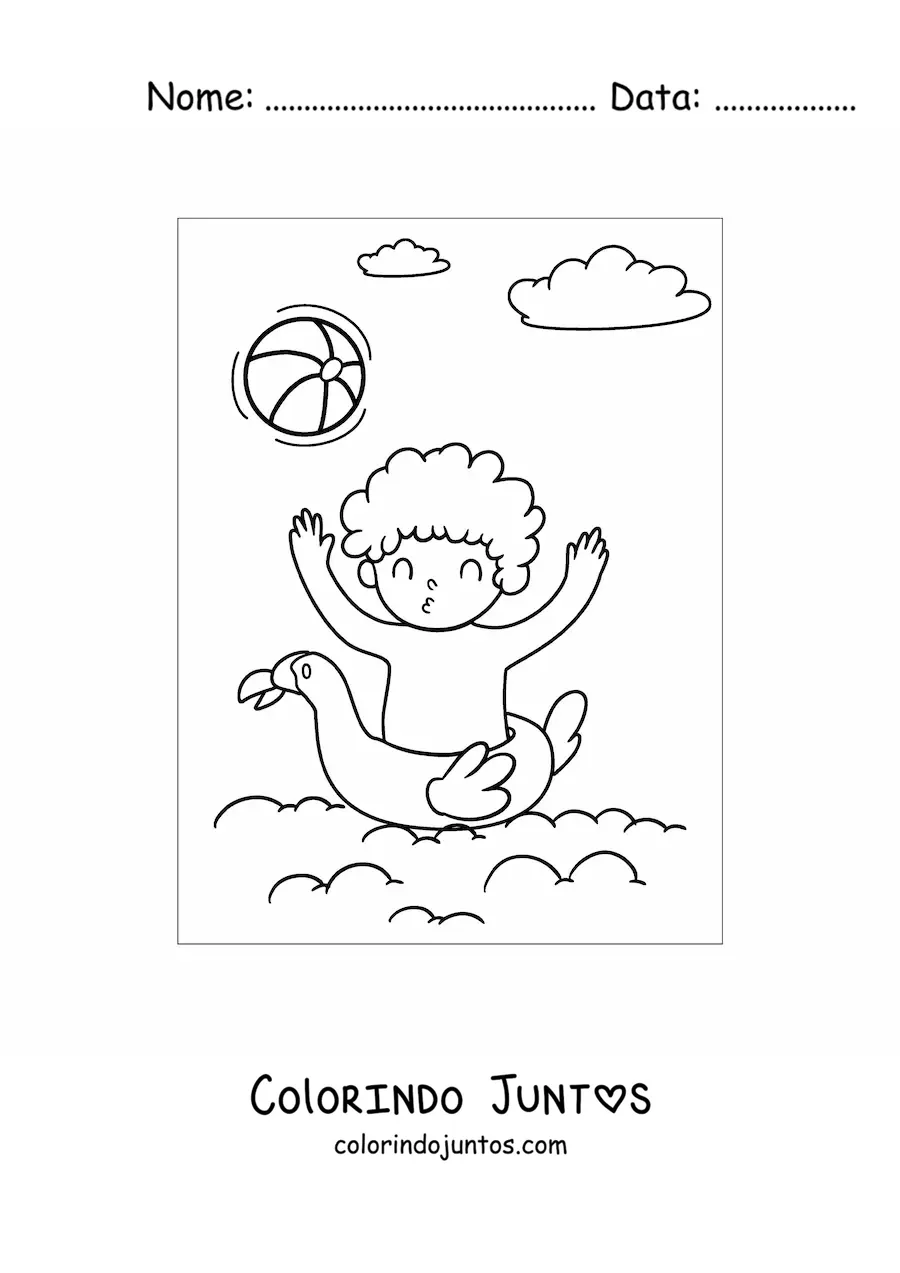 Desenho para colorir de criança feliz no mar