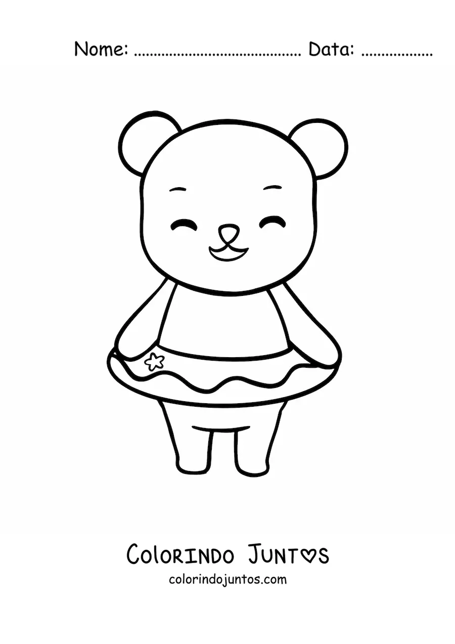 Desenho para colorir de ursinho kawaii de praia feliz
