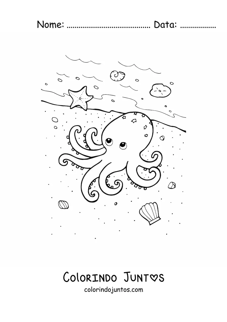 Desenho para colorir de polvo na beira do mar