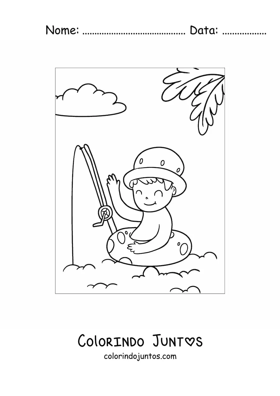 Desenho para colorir de menino em dia de praia