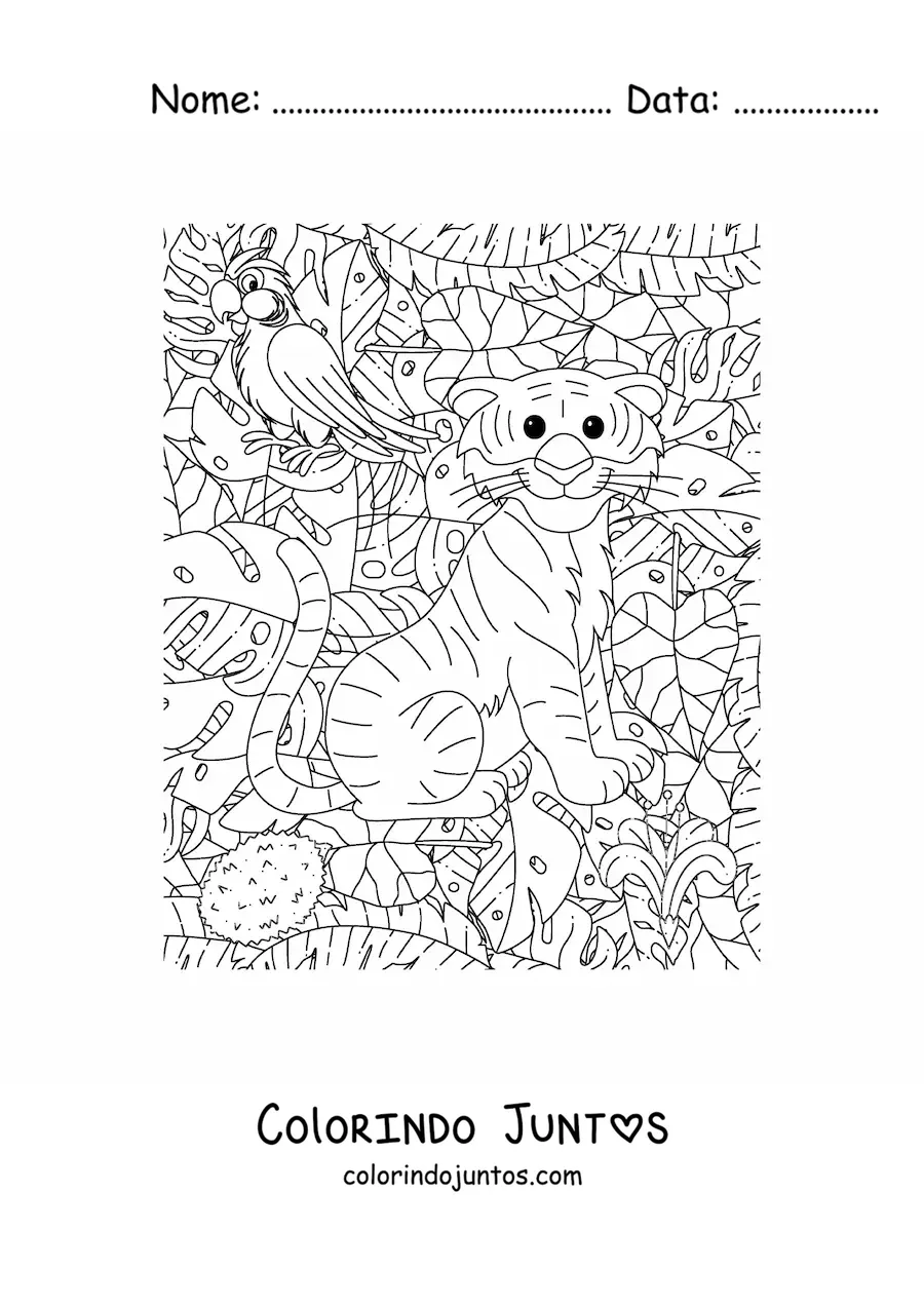 Desenho para colorir de filhote de tigre na selva