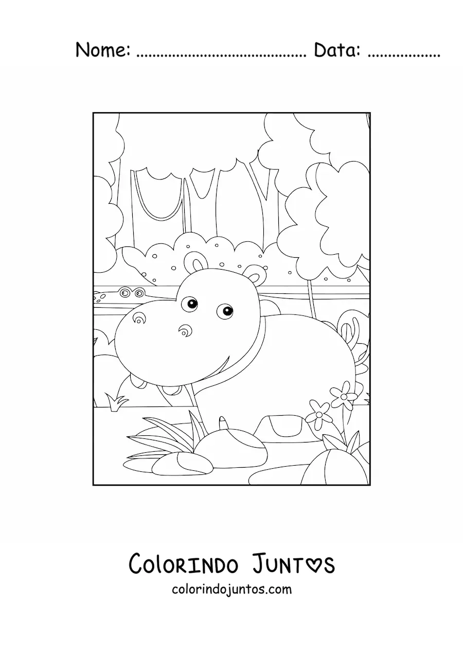 Desenho para colorir de hipopótamo selvagem animado