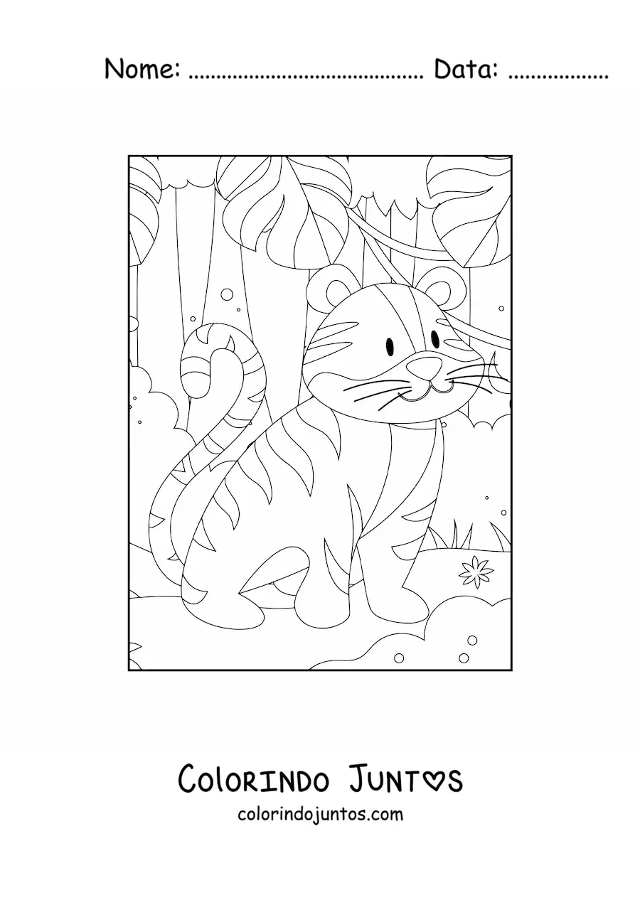 Desenho para colorir de tigre selvagem animado