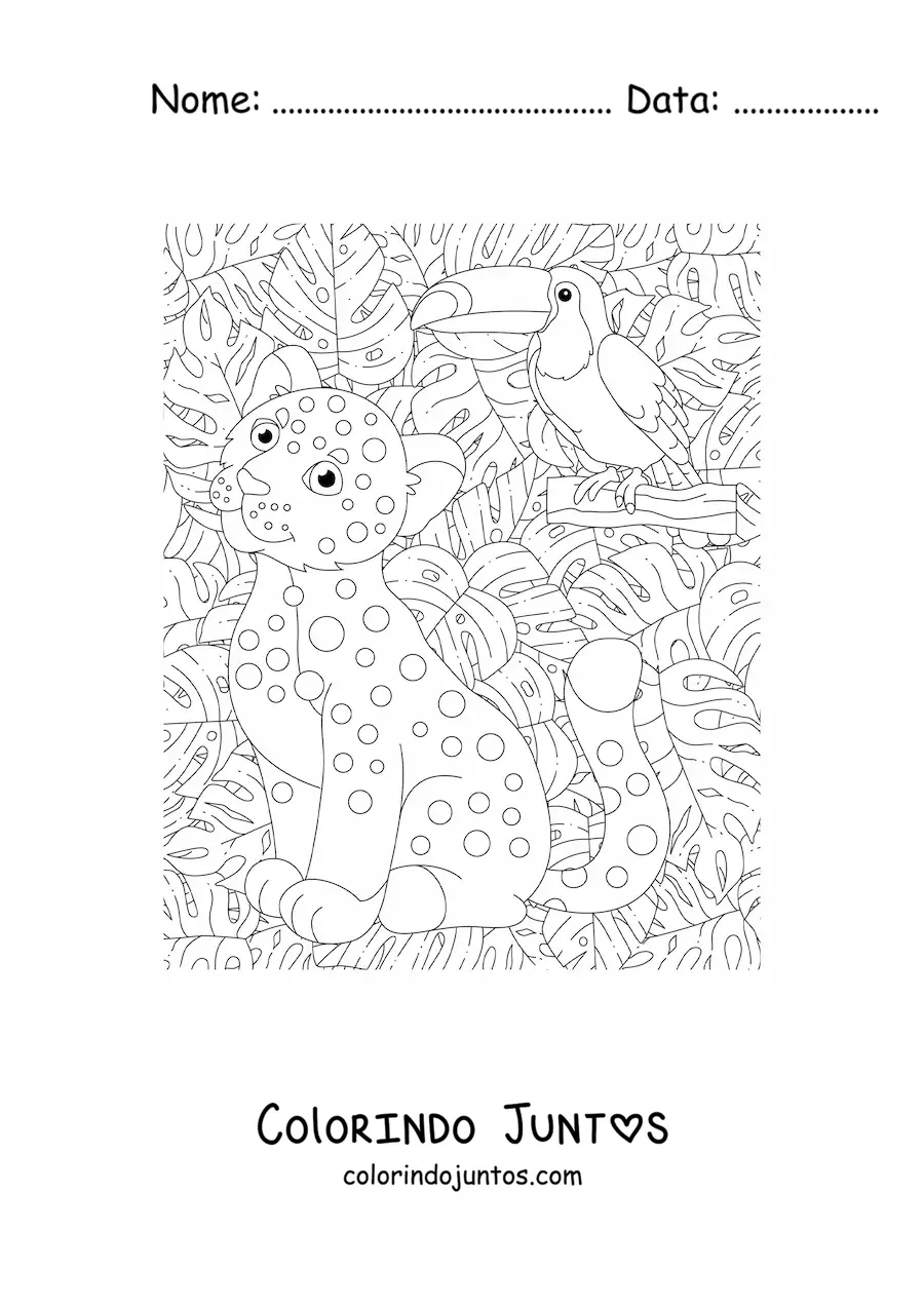 Desenho para colorir de filhote de leopardo na selva