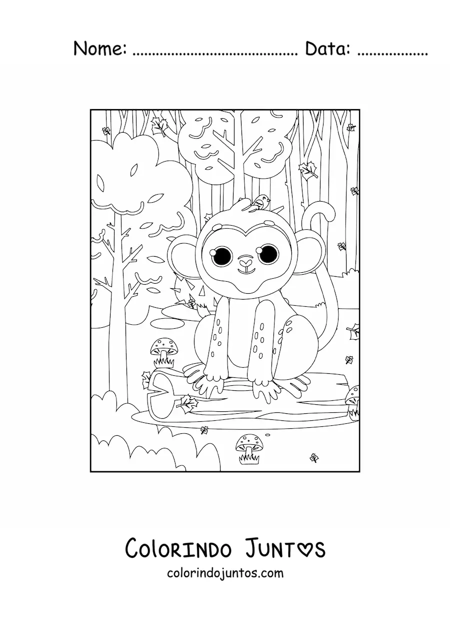 Desenho para colorir de macaco da floresta tropical kawaii