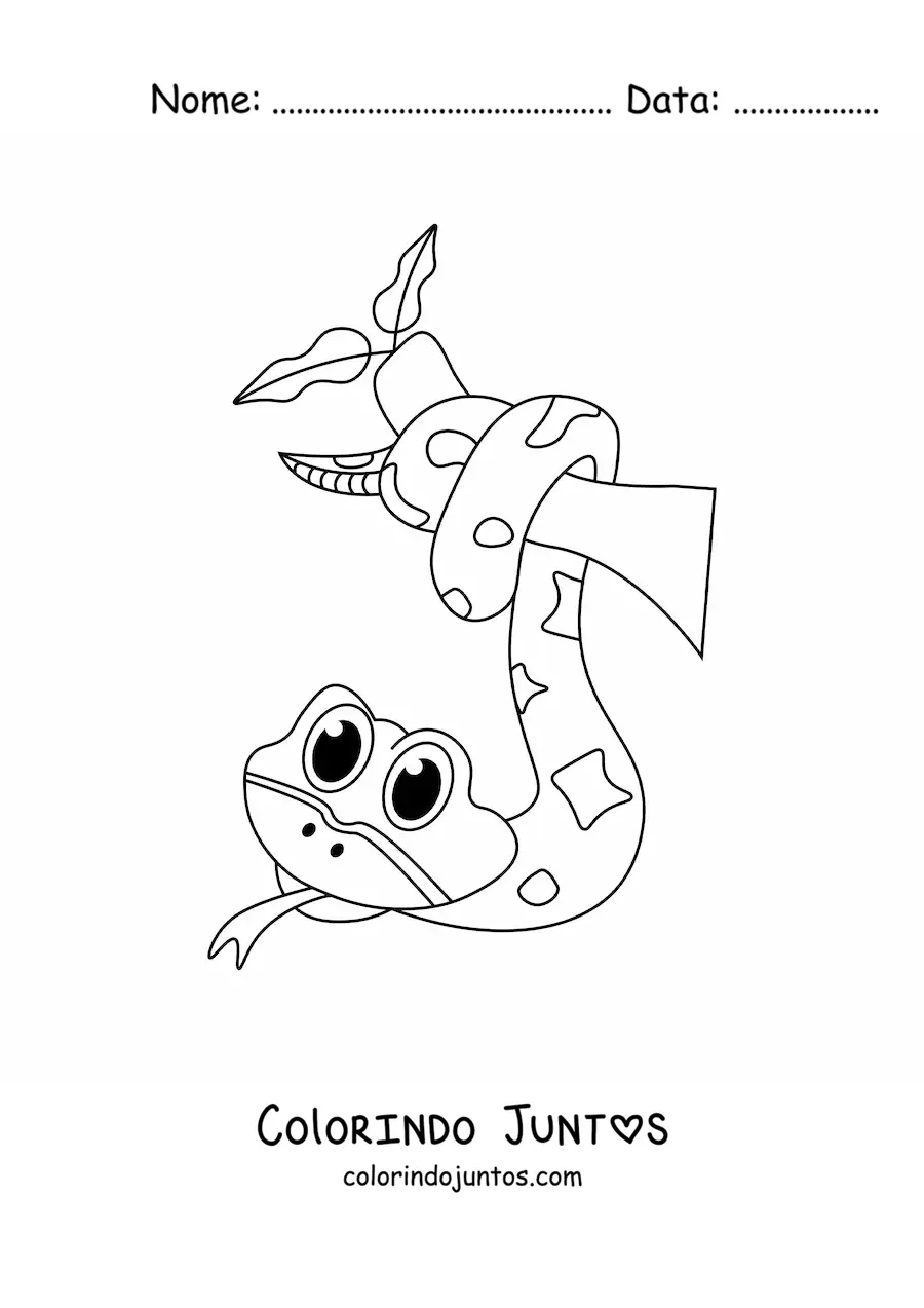 Desenho para colorir de cobra kawaii da selva