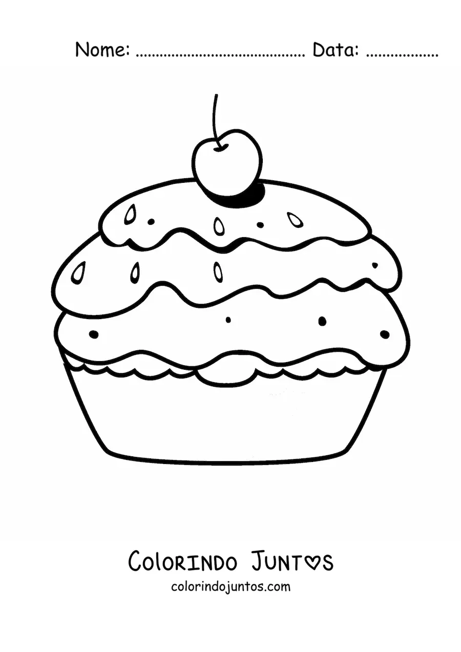 Desenho para colorir de um bolo com uma cereja