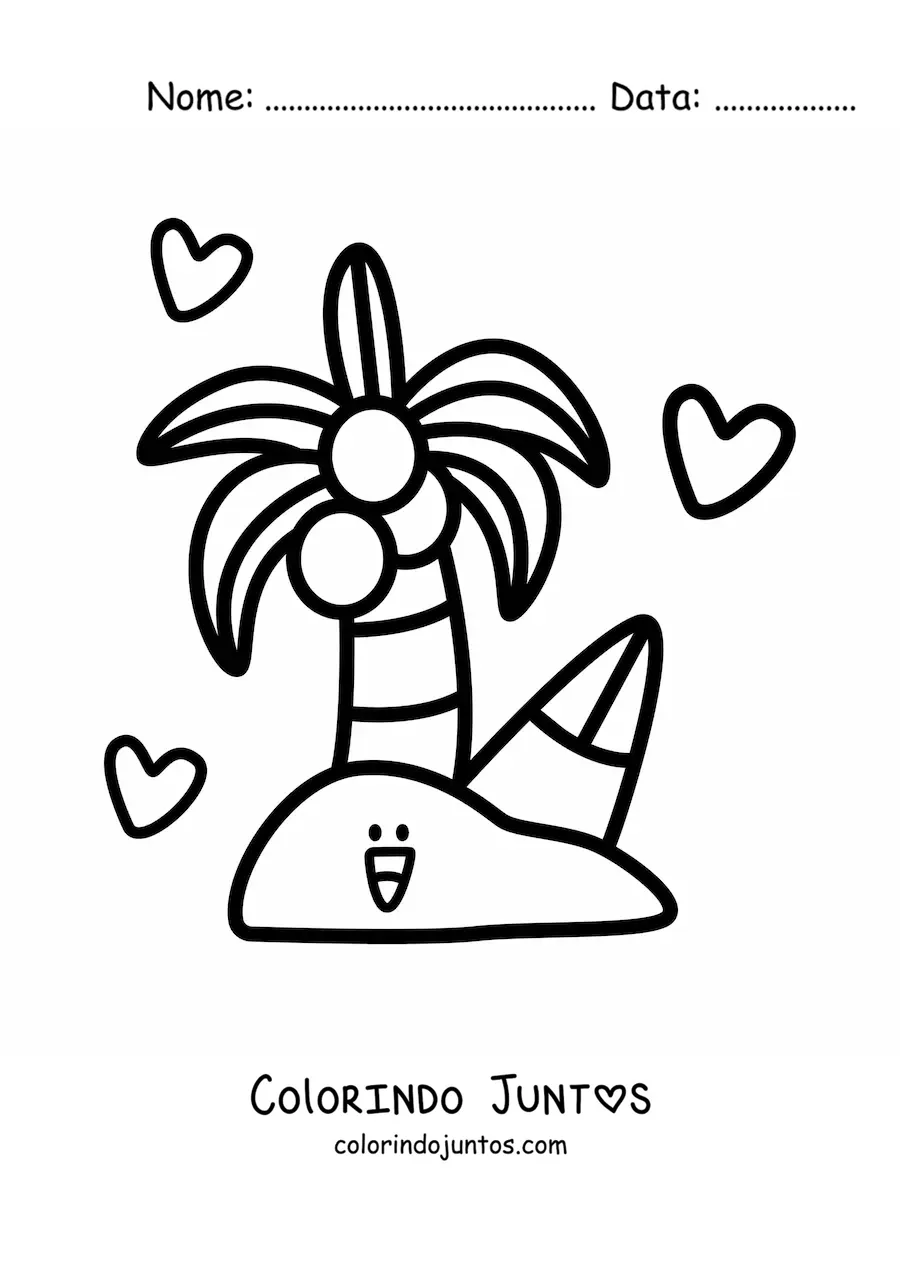 Desenho para colorir de ilha animada kawaii