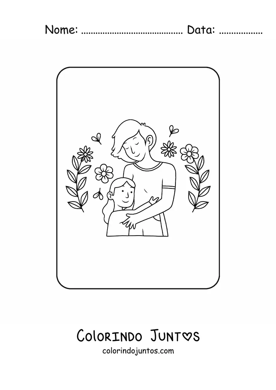Desenho para colorir de menina kawaii abraçando a mãe no Dia das Mães