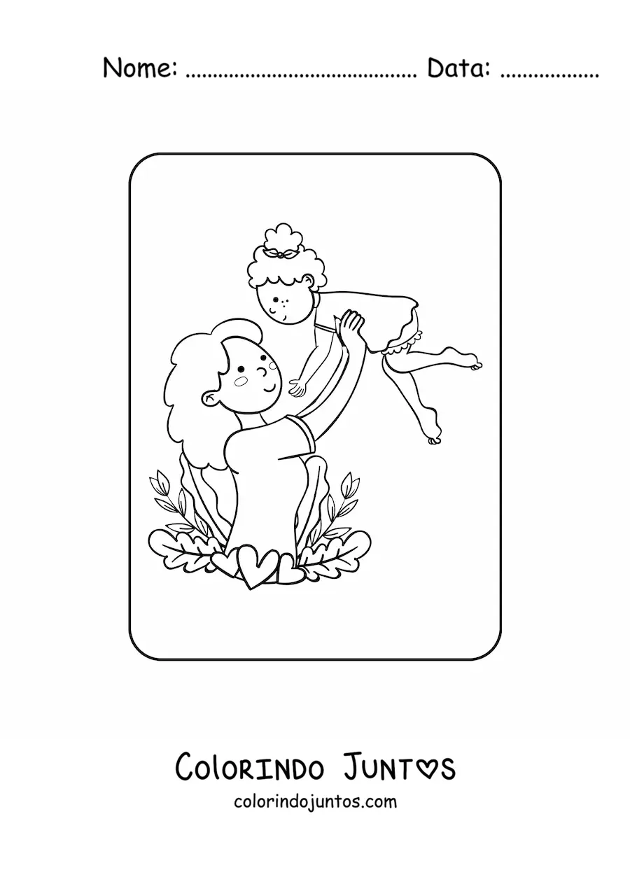 Desenho para colorir de mãe segurando a filha