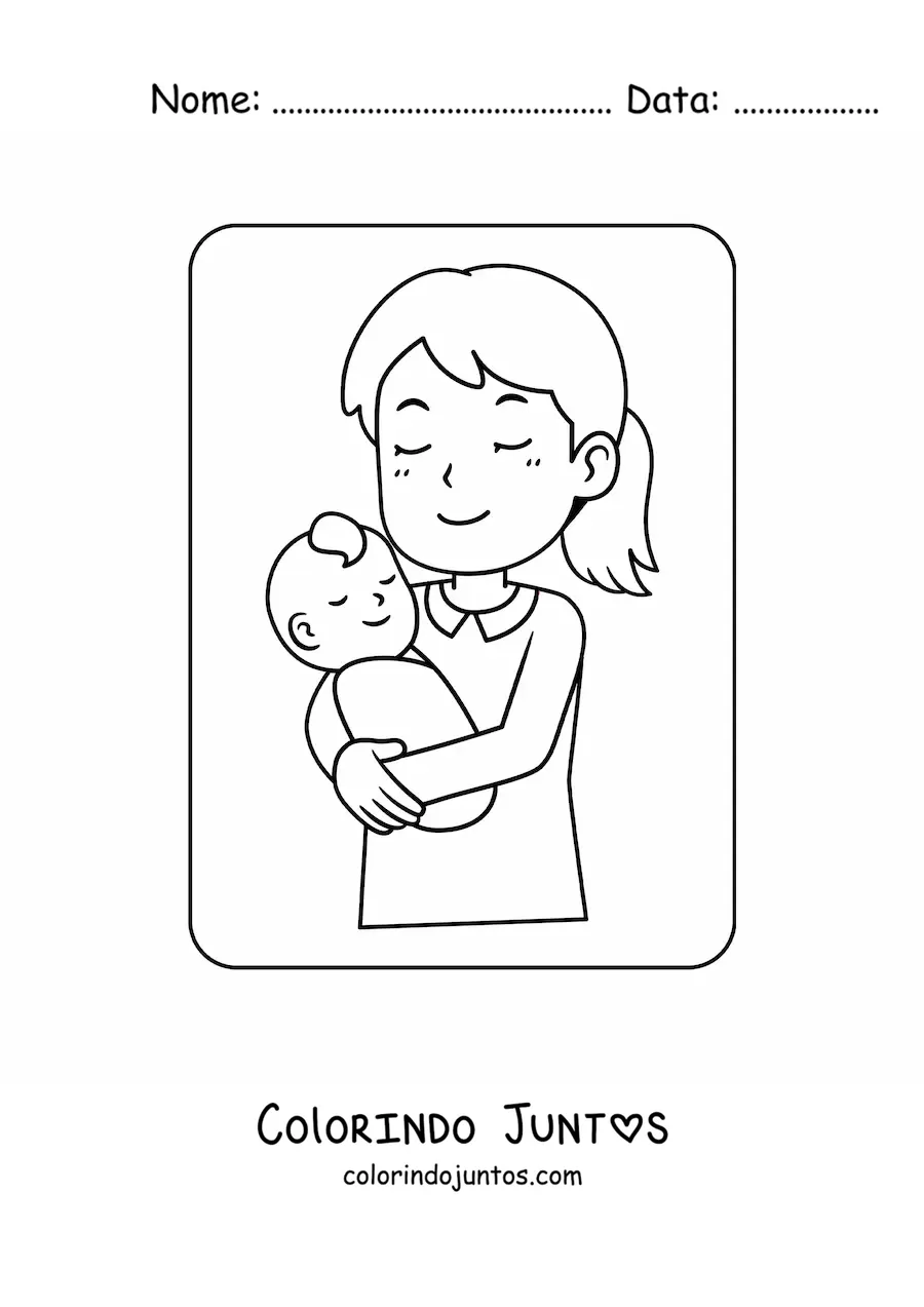 Desenho para colorir de mãe segurando o bebê
